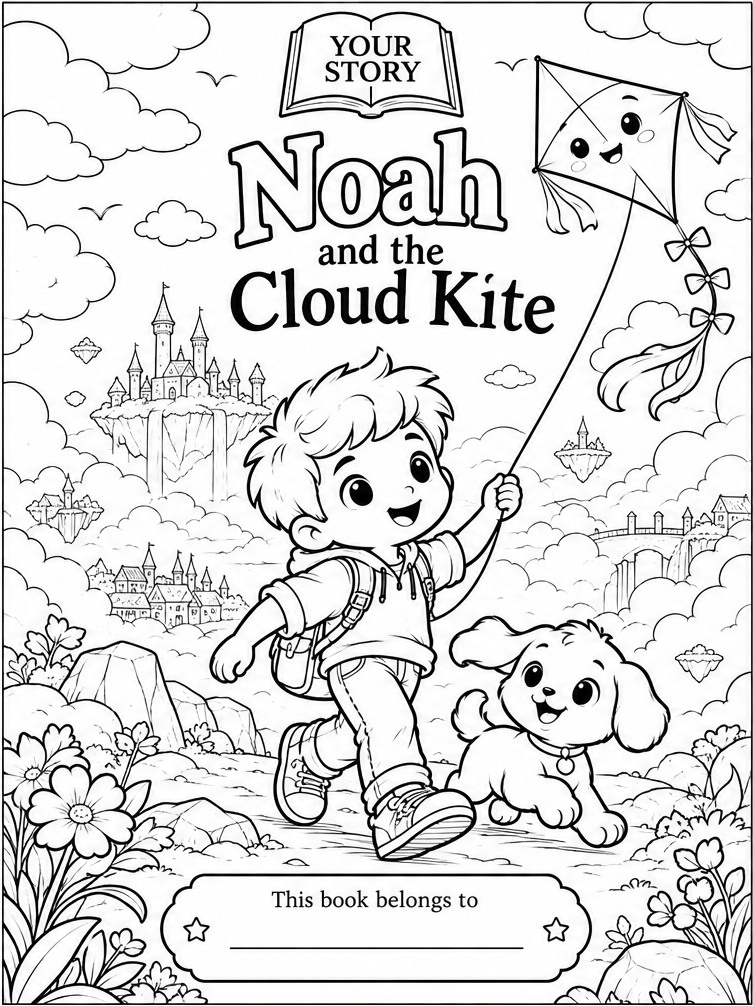 Cloud Kite pencil coloring-book illustration